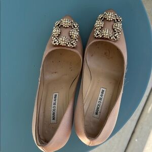 Manolo Blahnik Pink Crystal Embellished Flats